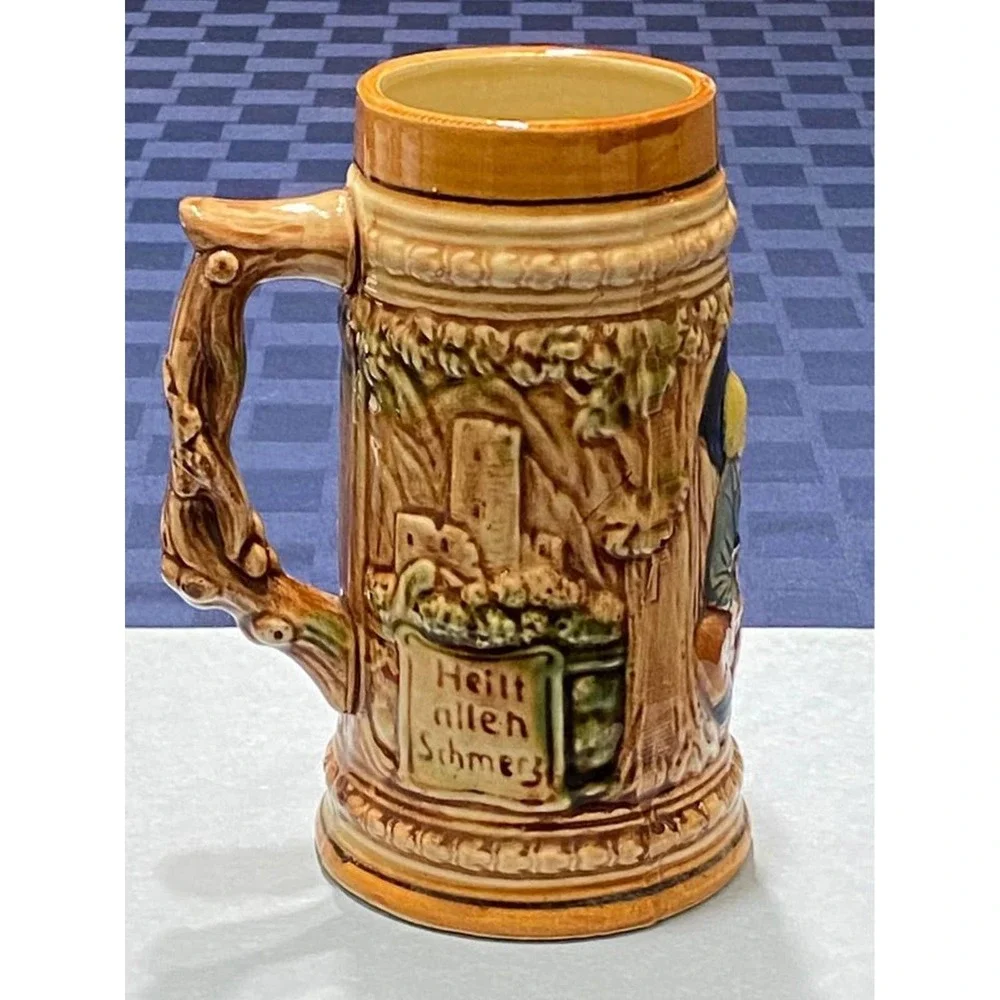 7″ Vintage Japanese Porcelain German Majolica Court Scene Beer Stein‎